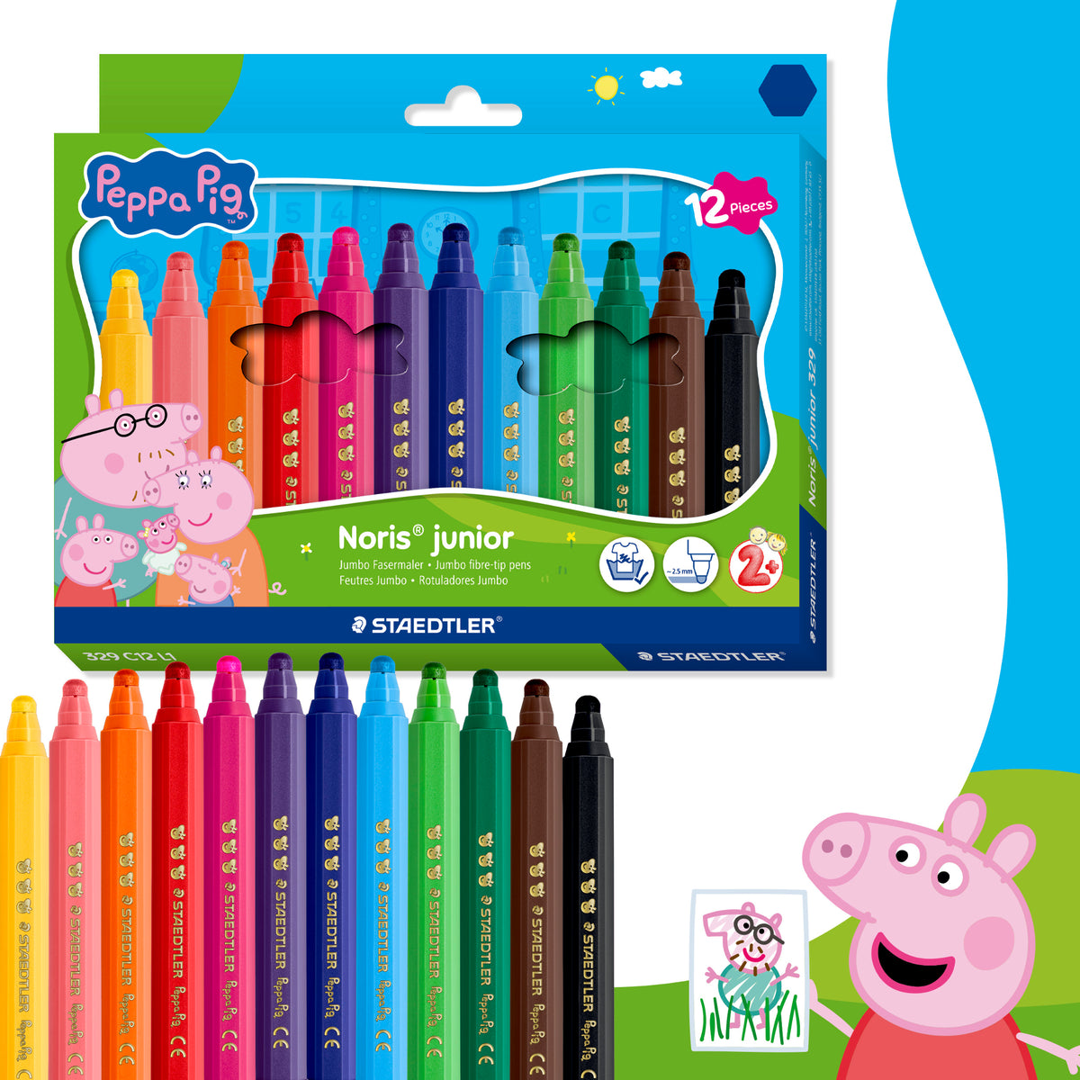 Staedtler Noris Junior Peppa Pig Fibre-Tip Pens Pack of 12