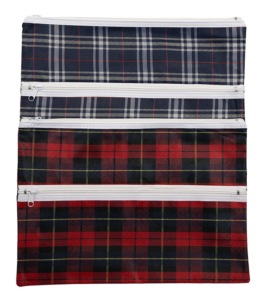 GNS Pencil Case - 38x27cm (2-Zip) Tartan Assorted