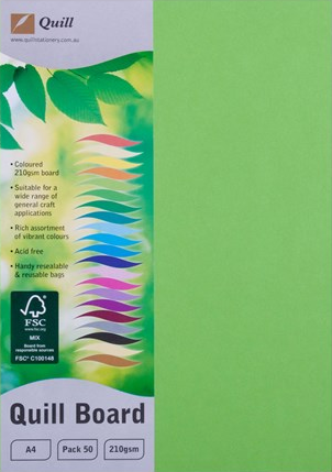 Quill Board 210gsm (A4) - Pack of 50: Coloured