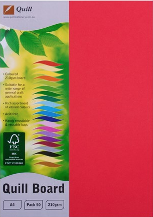Quill Board 210gsm (A4) - Pack of 50: Coloured