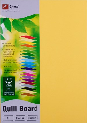 Quill Board 210gsm (A4) - Pack of 50: Coloured