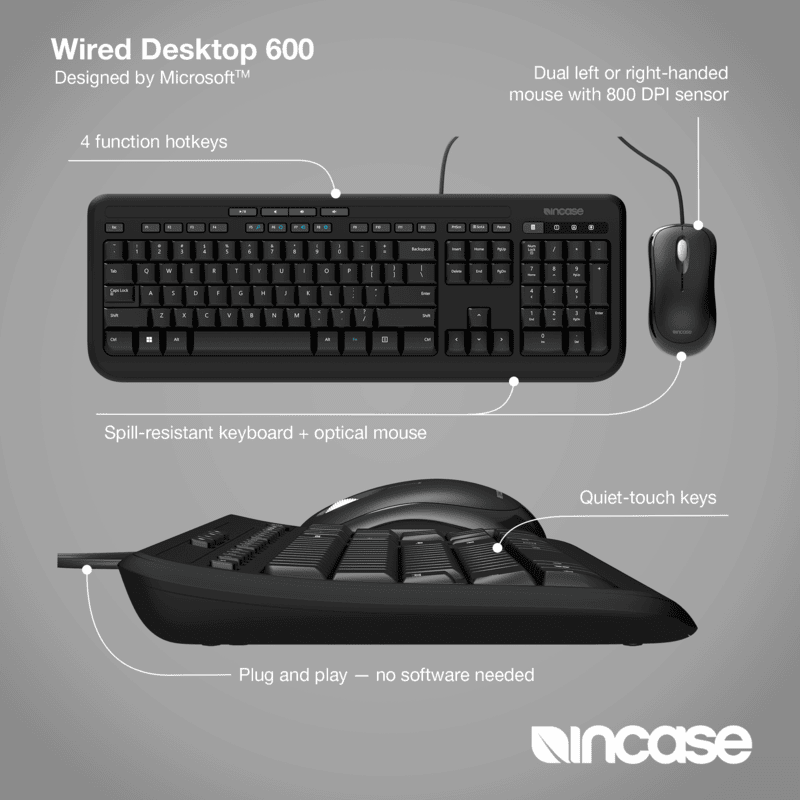 Incase Designed by Microsoft Wired Keyboard & Mouse Black [APB-00018]