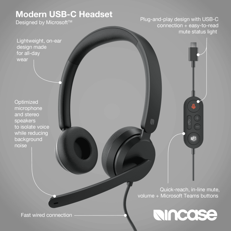 Incase Designed by Microsoft Modern USB-C Wired Dual Headset Black [I6N-00007]