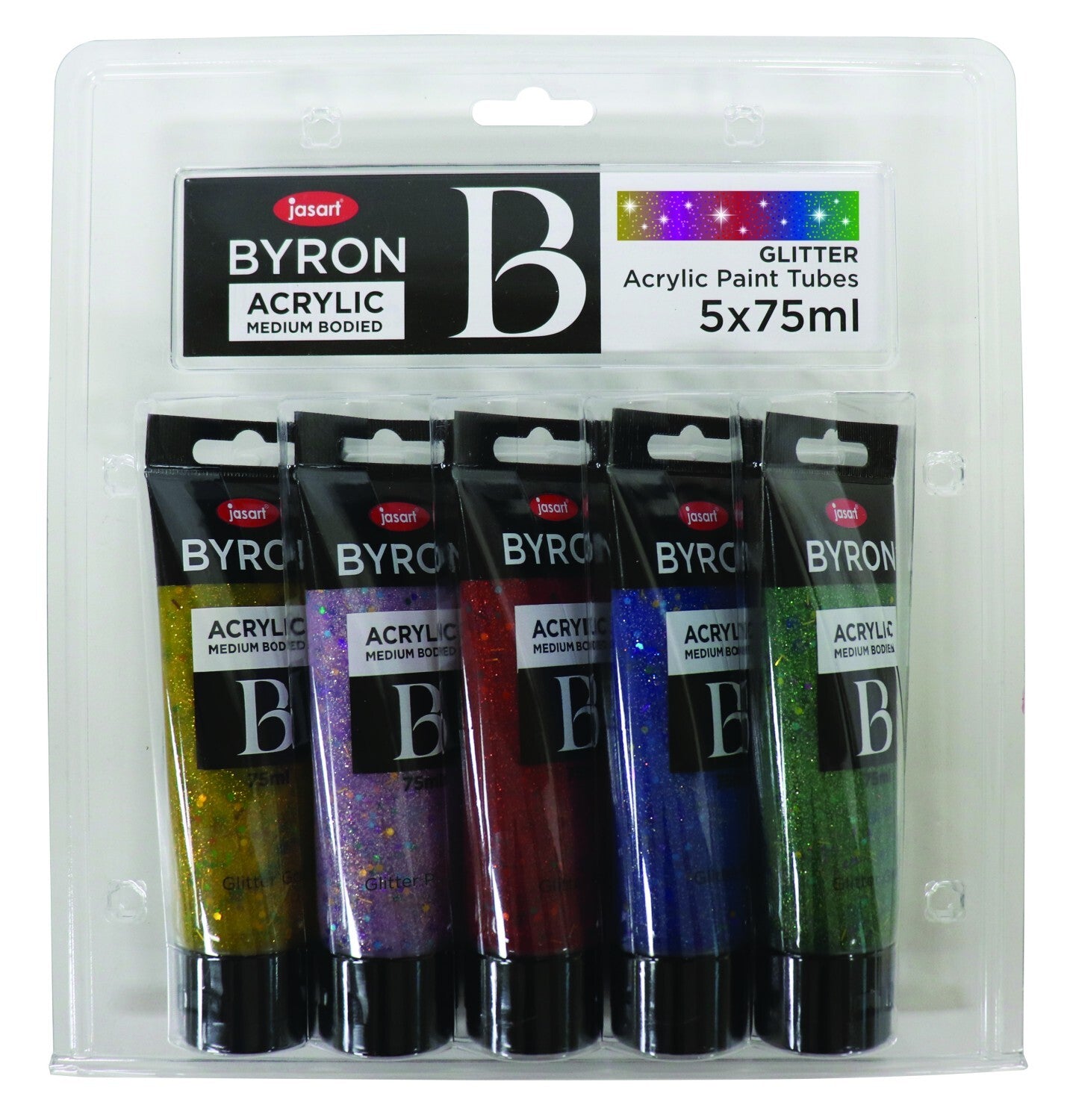 Jasart Byron - Acrylic Paint (75ml) Glitter: Set of 5