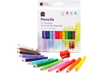 Jumbo Stubby Washable Colouring Pencils 12 Pieces + Sharpener