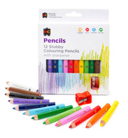 Jumbo Stubby Washable Colouring Pencils 12 Pieces + Sharpener