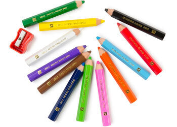 Jumbo Stubby Washable Colouring Pencils 12 Pieces + Sharpener
