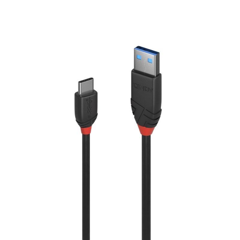 Lindy 0.5m USB-C 3.1 to USB-A Cable 3A Black Line