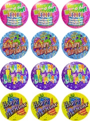 Happy Birthday Holographic (40mm) - Large Merit Stickers (Pack of 48)