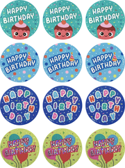 Happy Birthday Holographic (40mm) - Large Merit Stickers (Pack of 48)