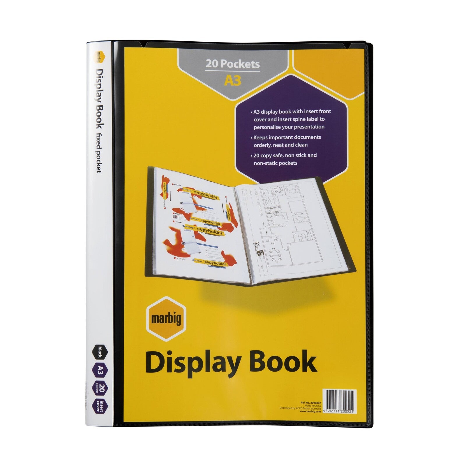 Display Book A3 Marbig 20 Inserts Black With Insert Cover