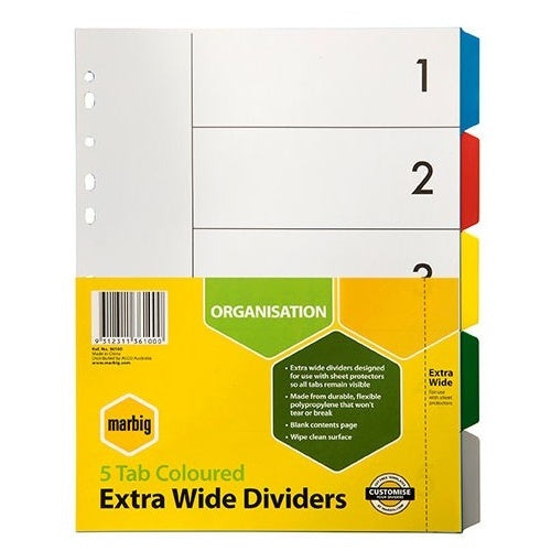 Dividers A4 Plastic 5 Tab Extra Wide