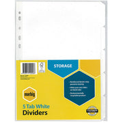 Marbig Dividers (A4) Manilla (5 Tab) Reinforced Strip: White