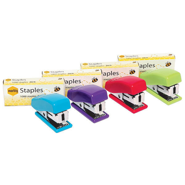 Marbig Stapler - Mini with Staples 26/6 (Assorted Colours)