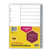 Marbig Indices & Dividers 1-12 Tabs Polypropylene A4 Grey