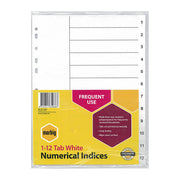 Marbig Indices & Dividers 1-12 Tabs Polypropylene A4 White