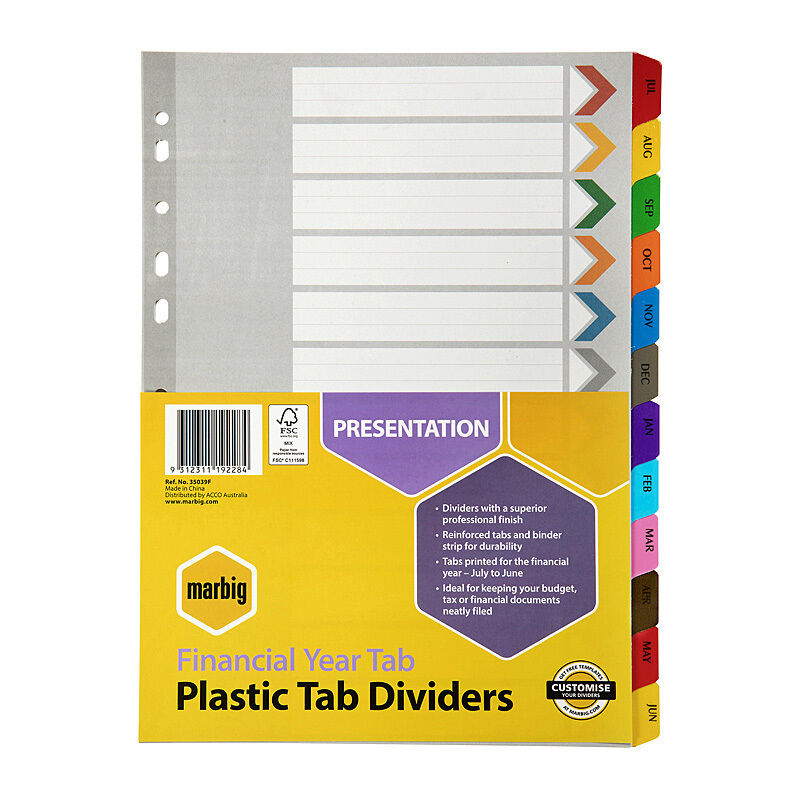 Marbig Indices & Divider Financial Year Tabs Reinforced A4