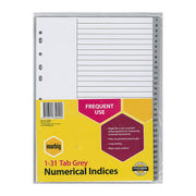 Marbig Indices & Dividers 1-31 Tabs Polypropylene A4 Grey
