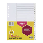 Marbig Indices & Dividers A-Z Tabs Polypropylene A4 White