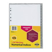 Marbig Indices & Dividers 1-54 Tabs Polypropylene A4 Grey