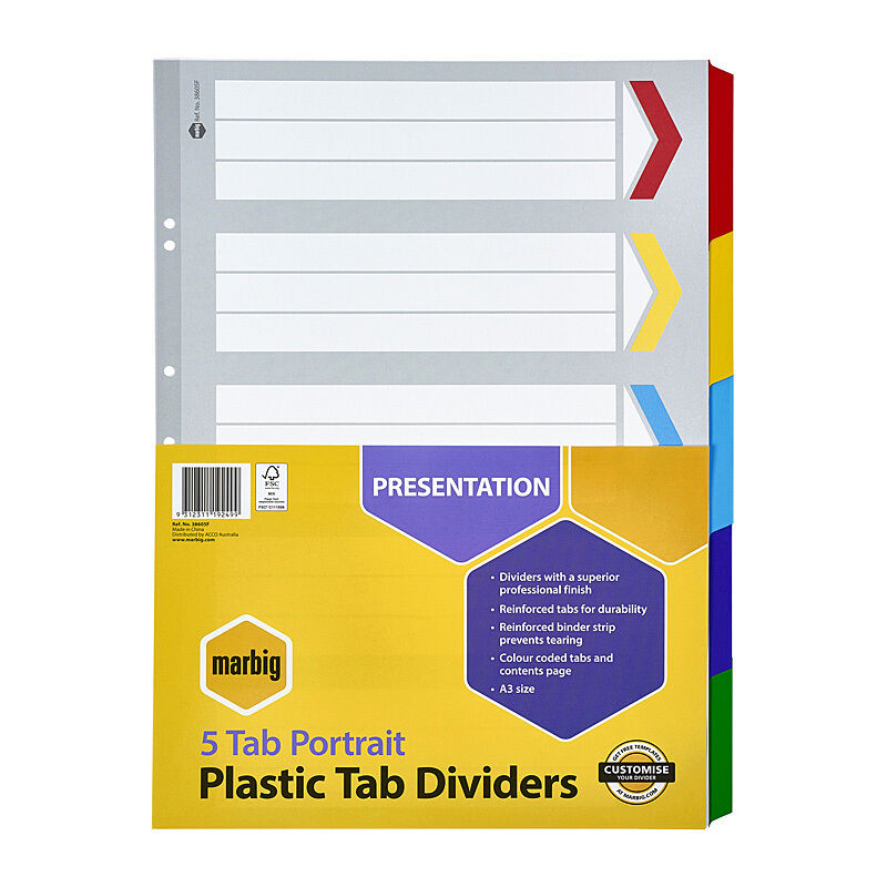 Marbig Indices & Divider 5 Tabs Reinforced A3 Portr
