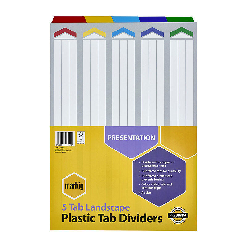 Marbig Indices & Dividers 5 Tabs Reinforced A3 Landscape