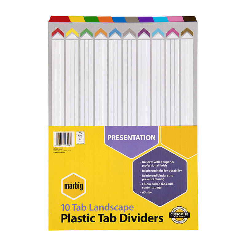 Marbig Indices & Divider 10 Tabs Reinforced A3 Landscape