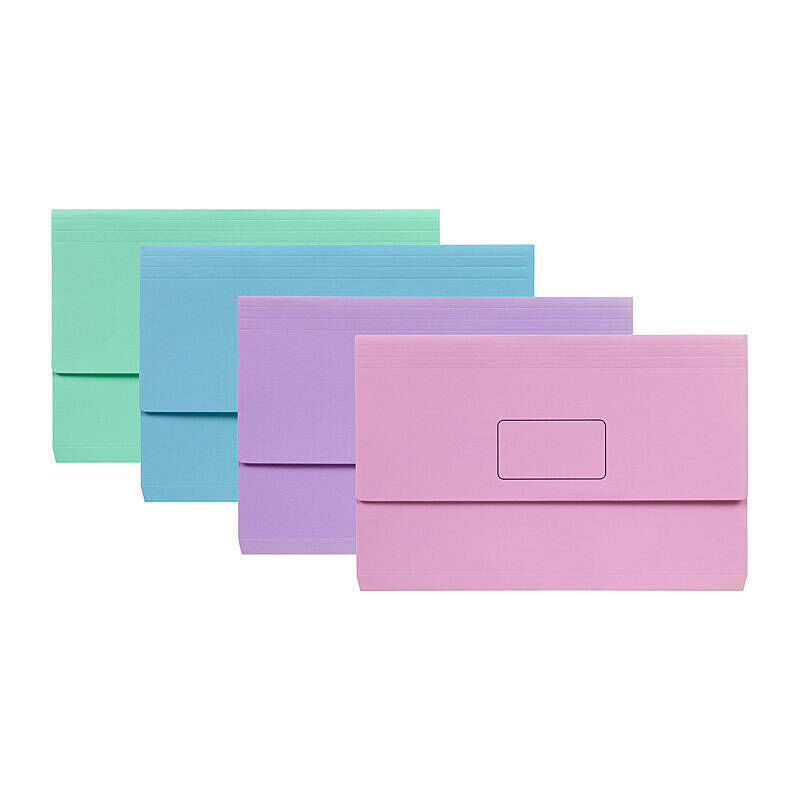 Marbig Slimpick Foolscap Document Wallet Pstl - Assorted (Pack of 10)