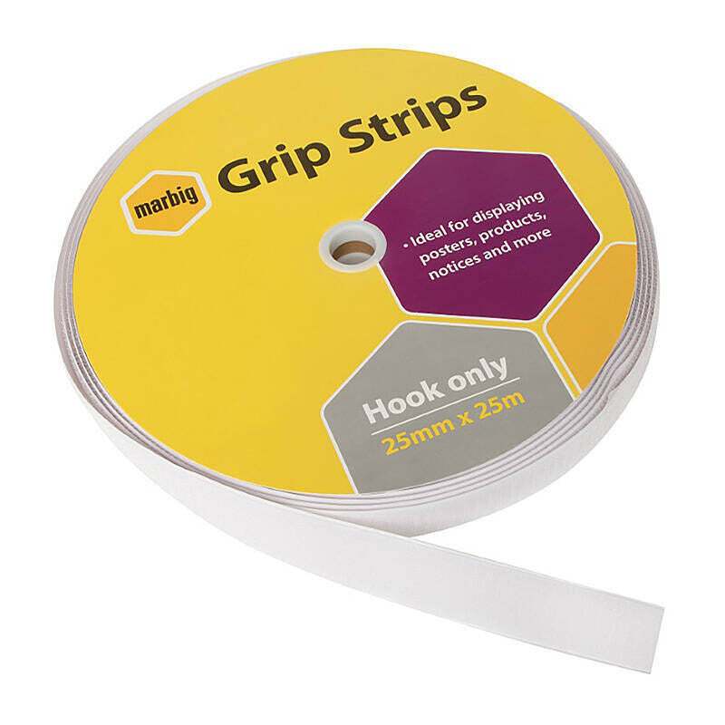 Marbig Grip Strips Hook Only 25mm x 25m Bulk