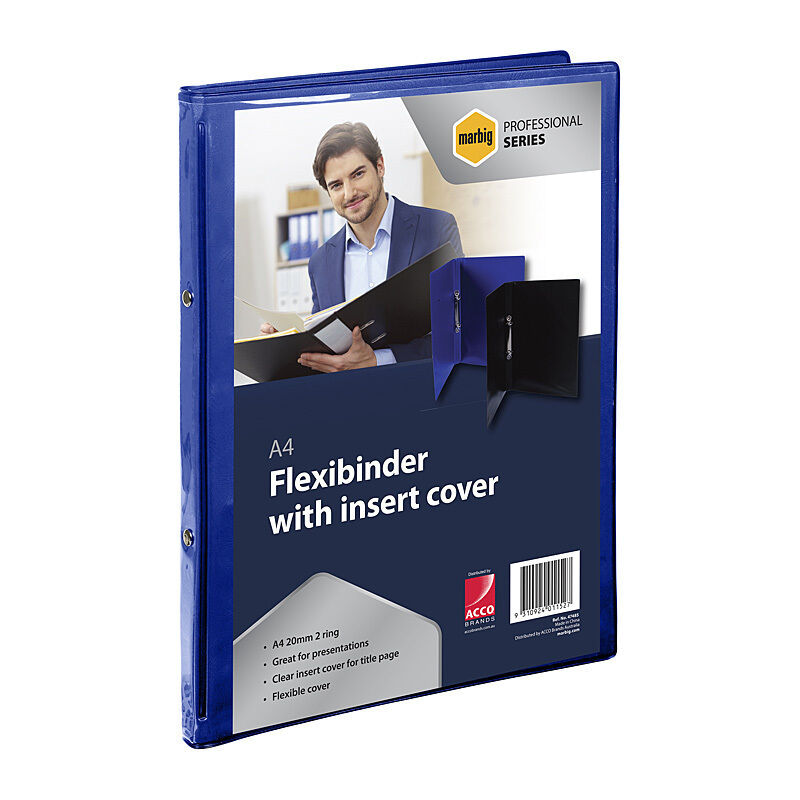 Marbig Professional Flexi Binder 2 Ring 20mm A4 Clear Front Blue