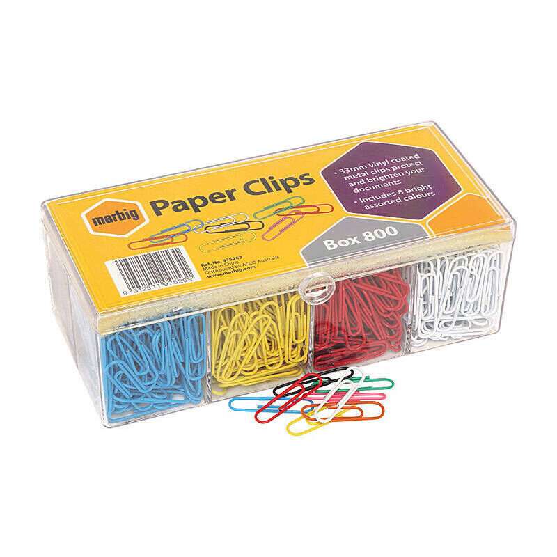 Marbig Paper Clips Assorted Colours Vinyl Coated (Box of 800)