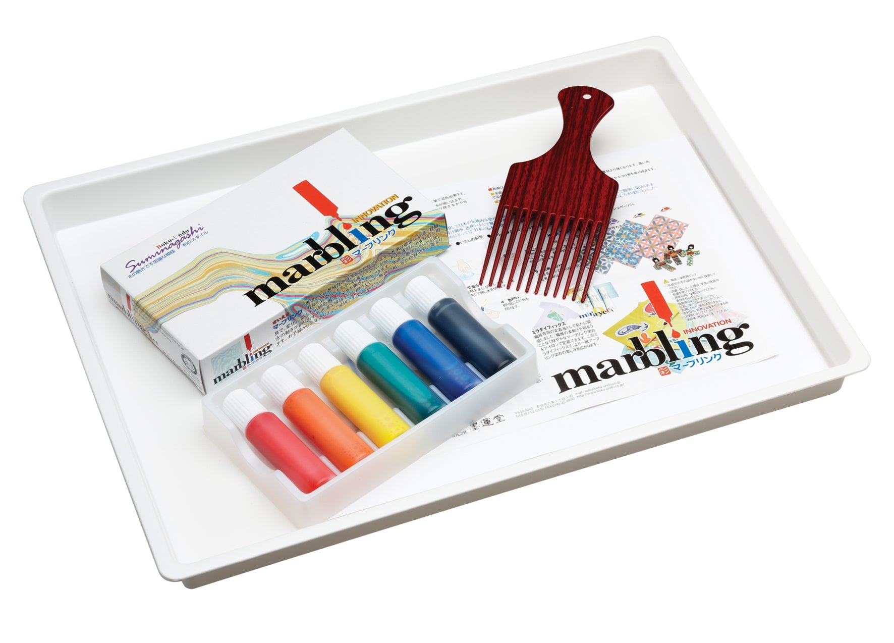 Marbling Ink, Tray, Comb & Paper Set