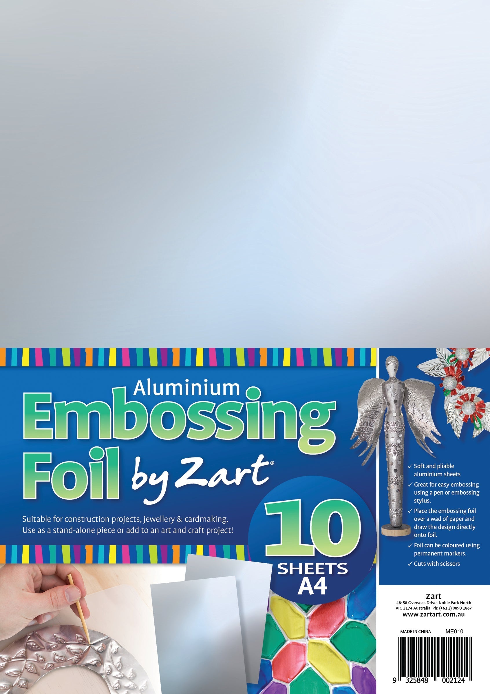 Silver Aluminium Embossing Foil - A4 Sheets: Pack of 10