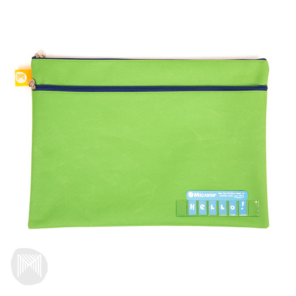 Micador Pencil Case - Twin Zip Name (375x264mm): Green