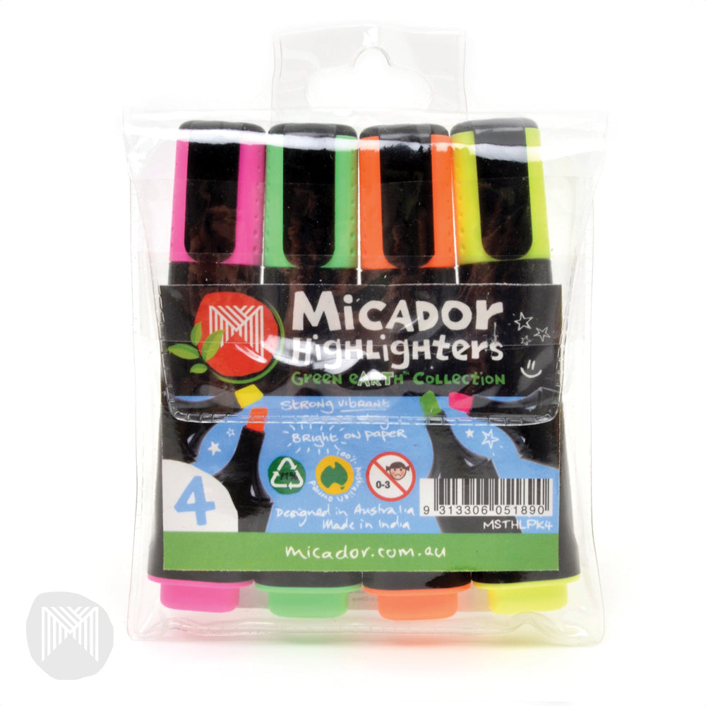 Micador Highlighters - Eco Wallet: Assorted (Pack of 4)