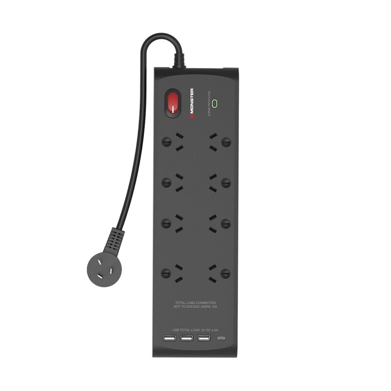Monster 8 Socket Surge Protector with USB-C & USB-A Ports [MT-FPSP8700UB]