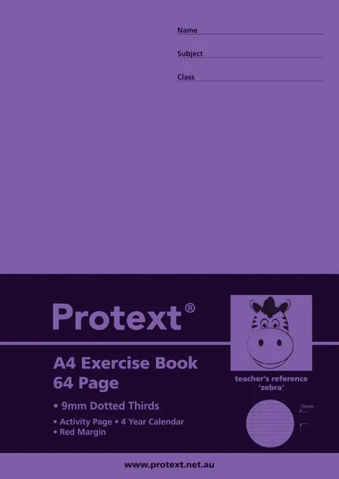 Protext A4 Exercise Book - 9mm Dotted Thirds (Zebra) 64PG