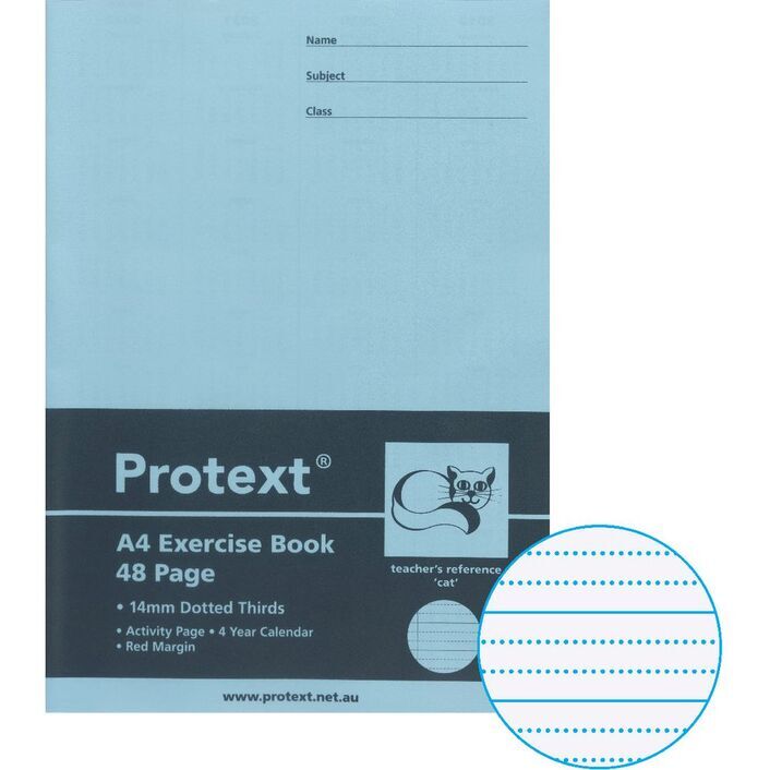Protext A4 Exercise Book - 14mm Dotted Thirds (Cat) 48PG