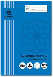Olympic Science Book - A4 2mm Graph/8mm Feint: 128pg (Pack of 10)