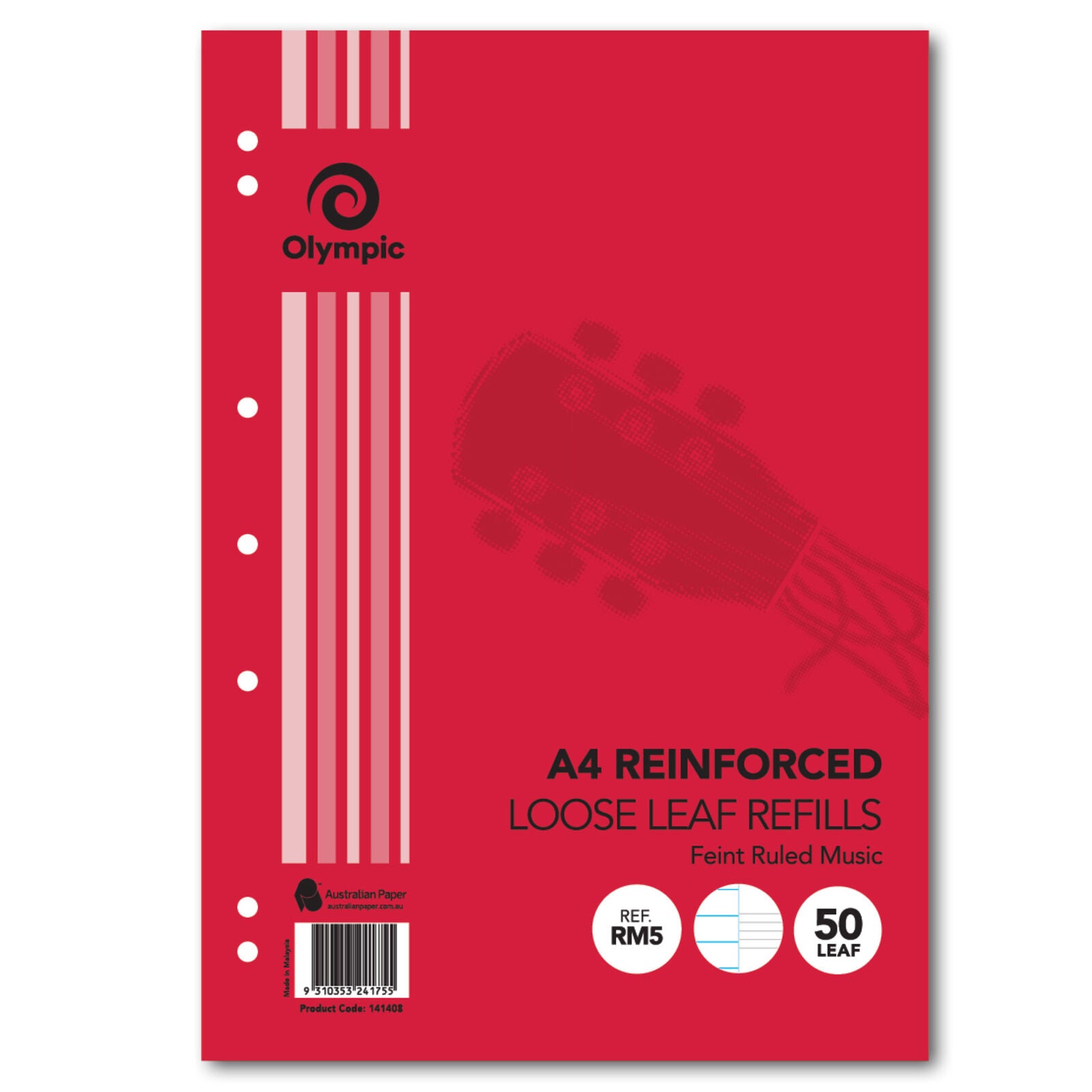 Olympic Loose Leaf Reinforced Refills - A4 Music (50 Leaf)
