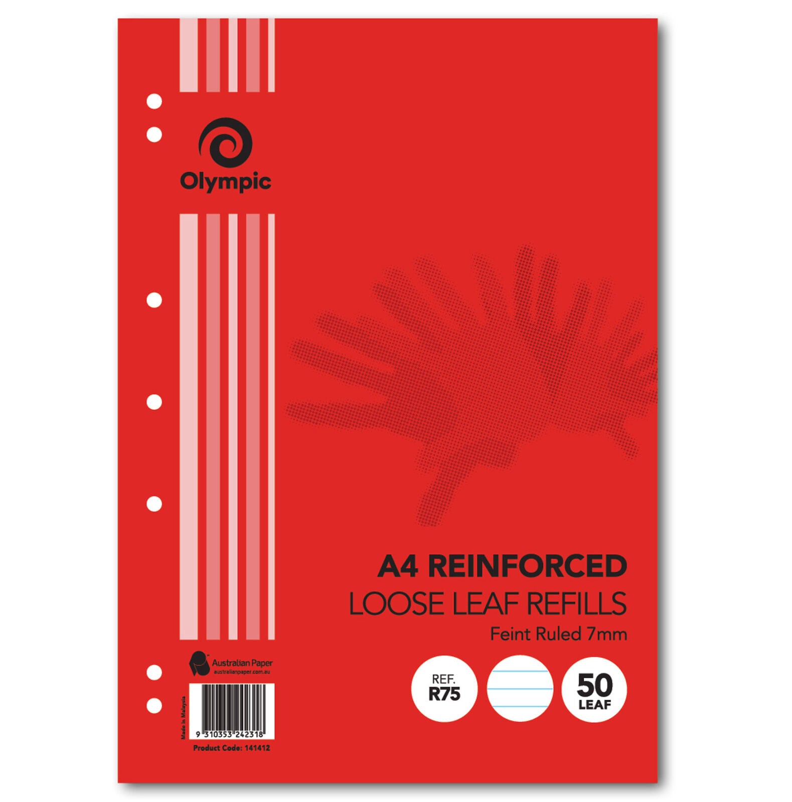 Olympic Loose Leaf Reinforced Refills - A4 Ruled 7mm (50 Leaf)
