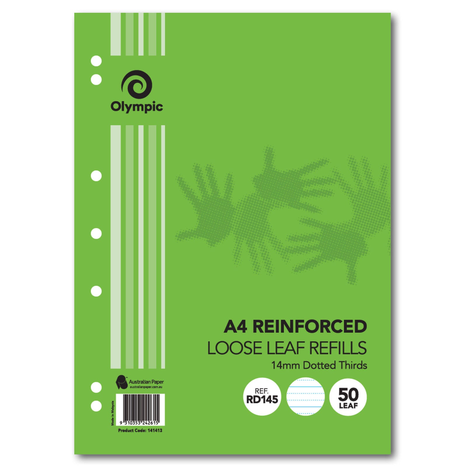 Olympic Loose Leaf Reinforced Refills - A4 Dotted Thirds 14mm (50 Leaf)