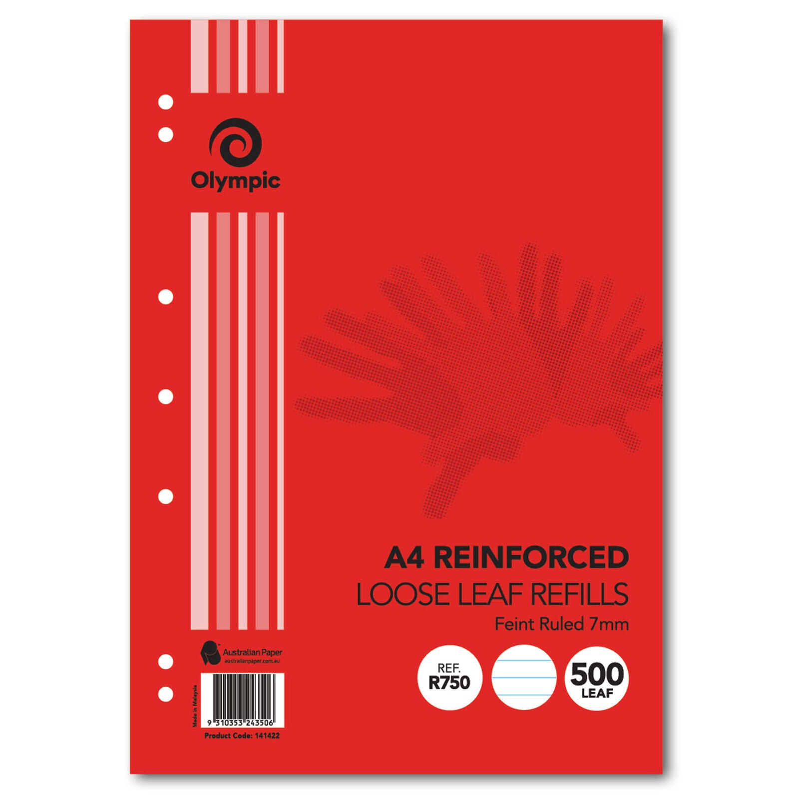 Olympic Loose Leaf Reinforced Refills - A4 Ruled 7mm (500 Leaf)
