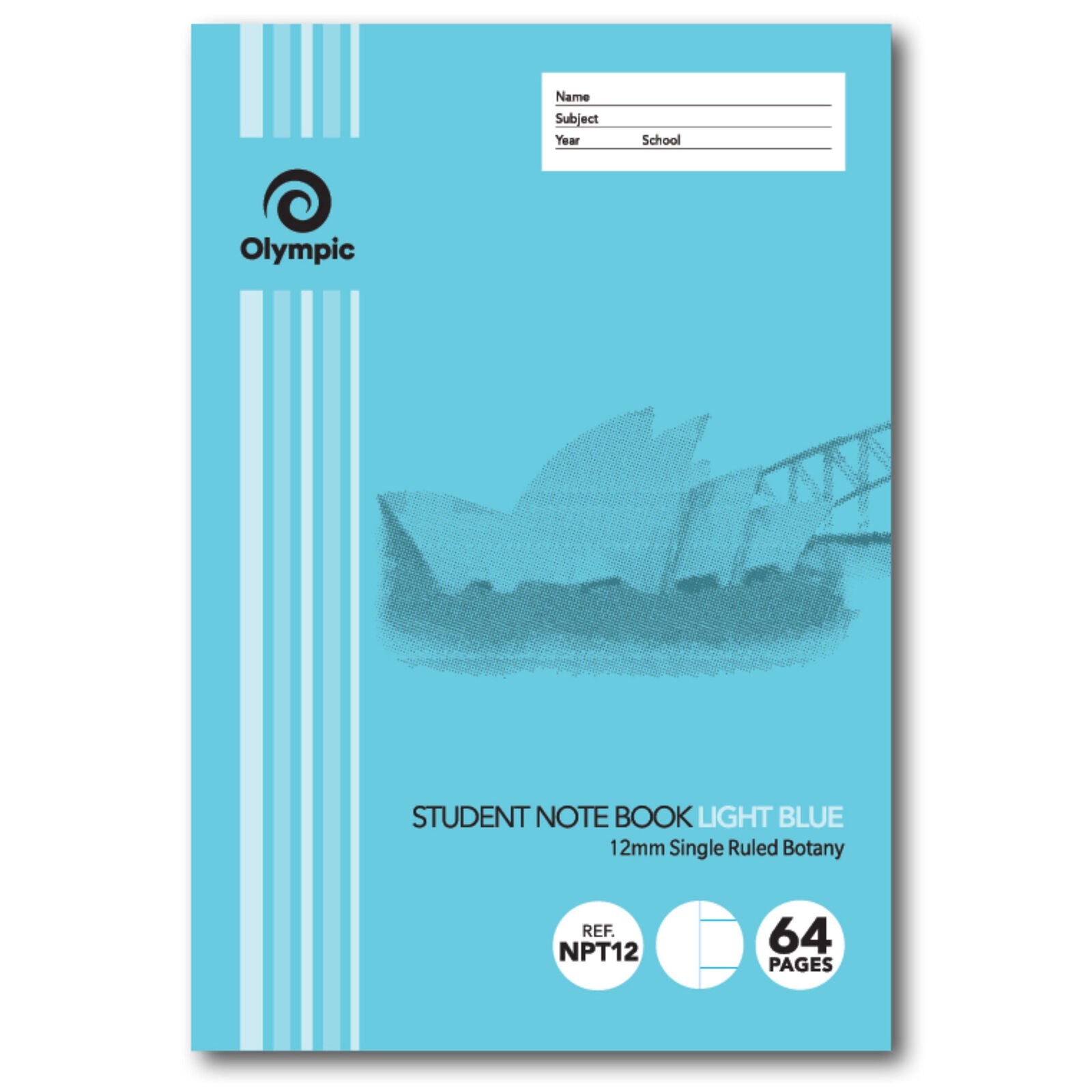 Olympic Botany Book - 12mm Single Ruled Light Blue (NPT12): 64pg (Pack of 20)