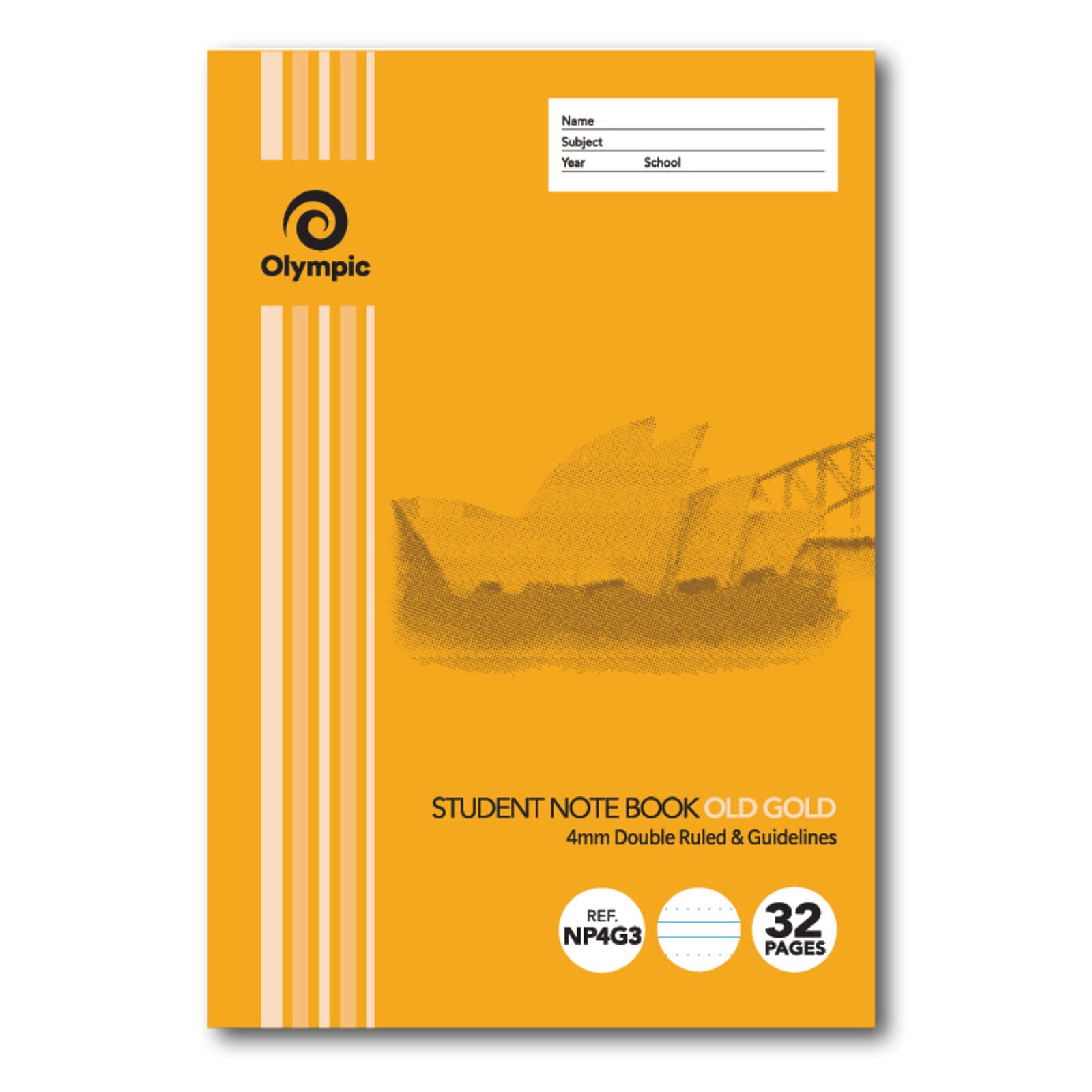 Olympic Exercise Book - NSW (NP4G3): 250x175mm Double-Ruled + Guidelines: Old Gold 32pg
