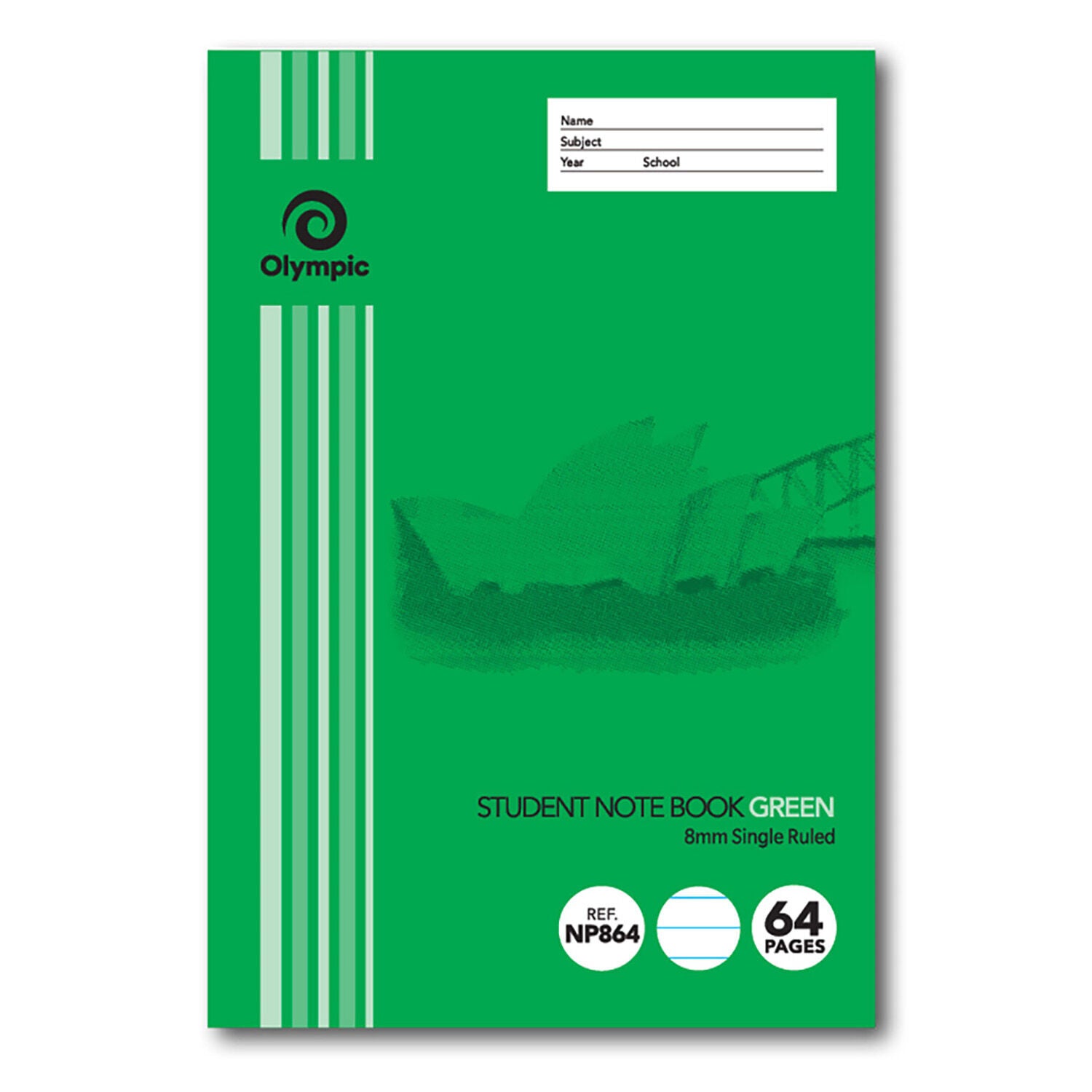 Olympic Exercise Book - NSW Student Book 250x175mm: 64pg 8mm Green (Single)