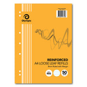 Olympic Loose Leaf Reinforced Refills - A4 8mm Ruled (50 Leaf)