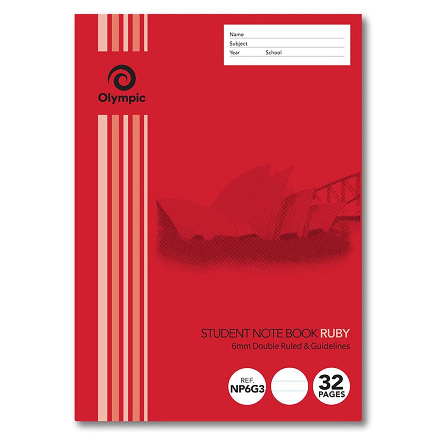 Olympic Exercise Book - NSW Student Book 250x175mm: 32pg 6mm Double-Ruled Ruby (Single)