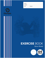 Olympic Exercise Book (225x175mm) - 8mm Ruled: 64 Pages (Pack of 20)