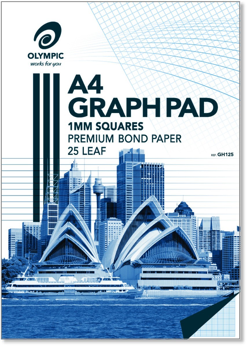 Olympic Graph Pad (A4) - 1mm Top Padded, 7 Holes: 25 Leaf (Pack of 5)